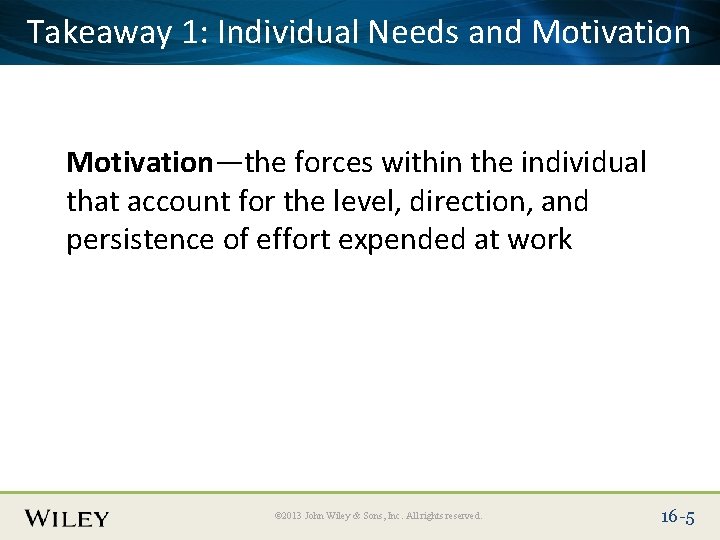 Place Slide 1: Title Text Here Takeaway Individual Needs and Motivation—the forces within the