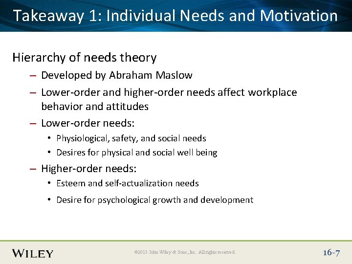 Place Slide 1: Title Text Here Takeaway Individual Needs and Motivation Hierarchy of needs