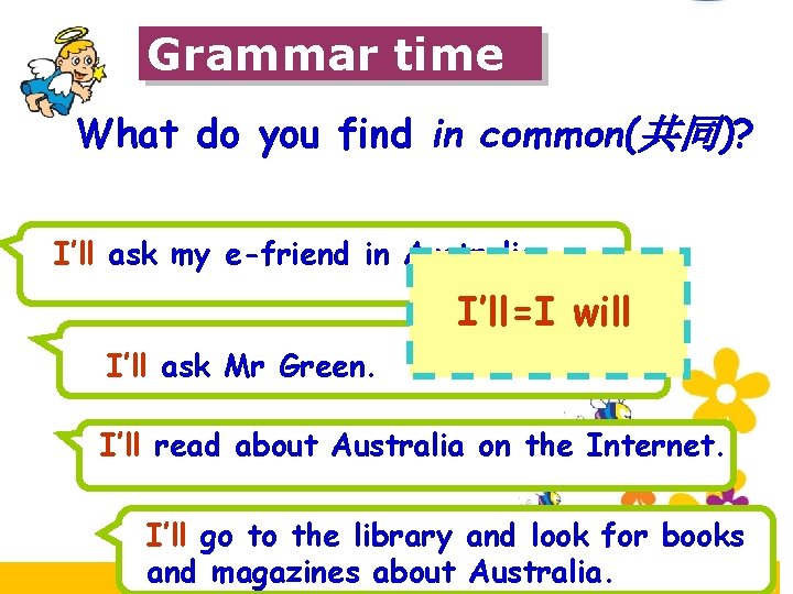 Grammar time What do you find in common(共同)? I’ll ask my e-friend in Australia.