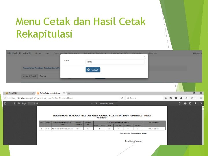 Menu Cetak dan Hasil Cetak Rekapitulasi 