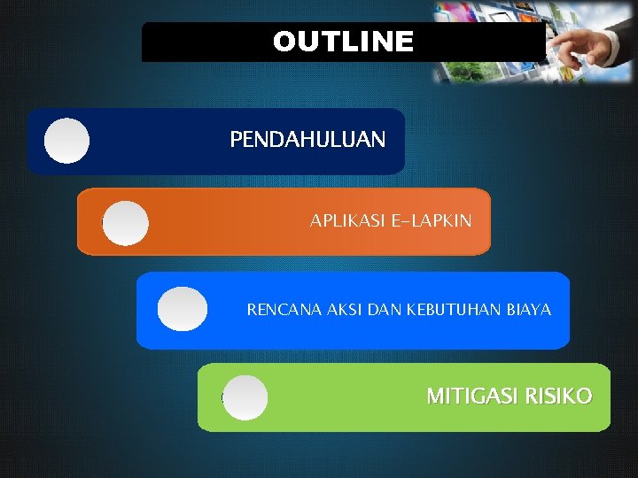 OUTLINE PENDAHULUAN APLIKASI E-LAPKIN RENCANA AKSI DAN KEBUTUHAN BIAYA MITIGASI RISIKO 