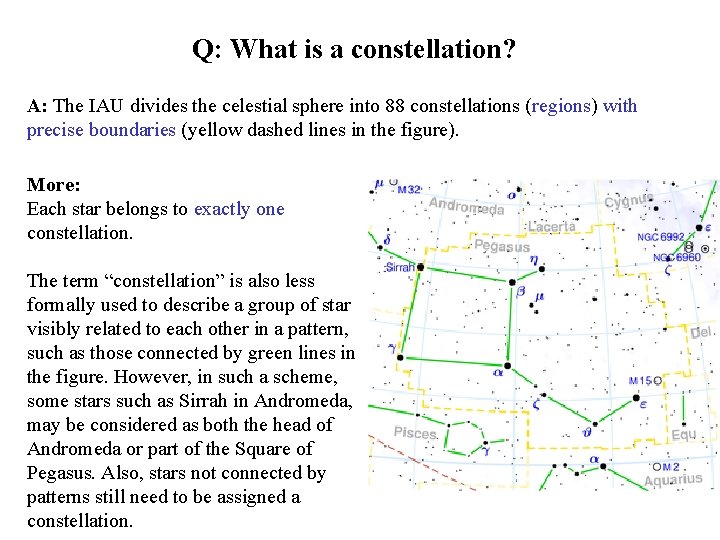 Q: What is a constellation? A: The IAU divides the celestial sphere into 88