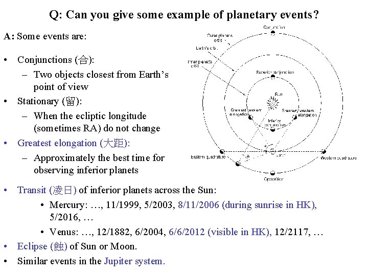 Q: Can you give some example of planetary events? A: Some events are: •