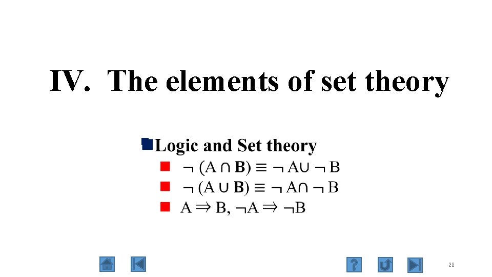  IV. The elements of set theory n 28 