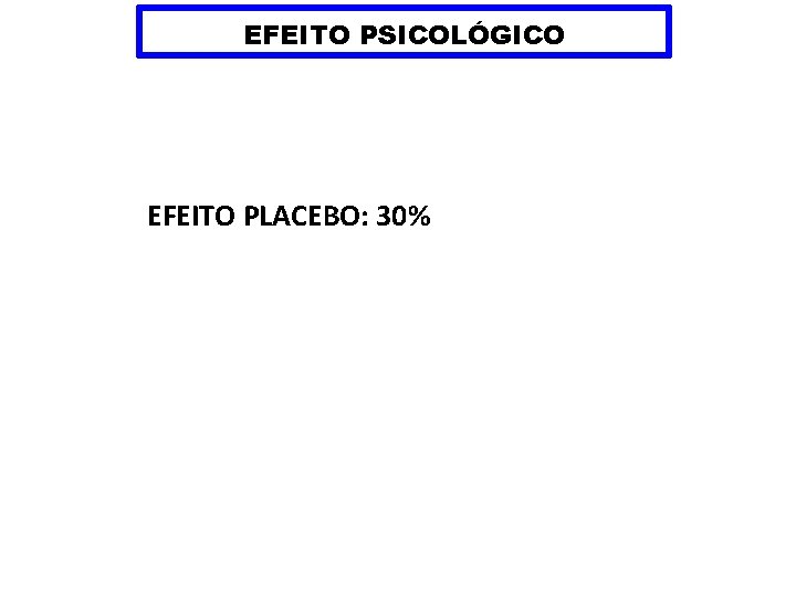 EFEITO PSICOLÓGICO EFEITO PLACEBO: 30% 