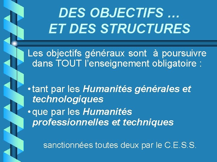 DES OBJECTIFS … ET DES STRUCTURES Les objectifs généraux sont à poursuivre dans TOUT