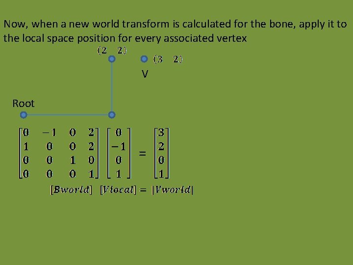 Now, when a new world transform is calculated for the bone, apply it to