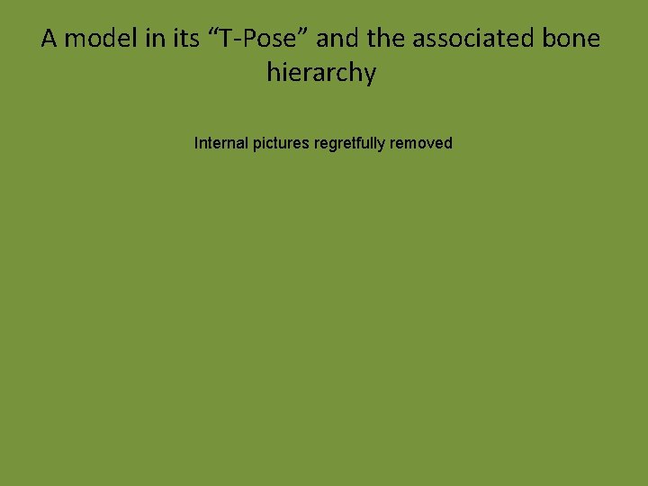 A model in its “T-Pose” and the associated bone hierarchy Internal pictures regretfully removed