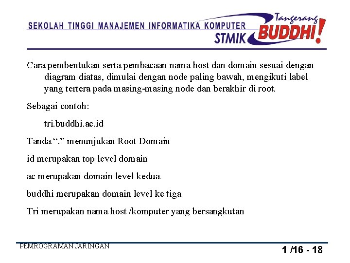 Cara pembentukan serta pembacaan nama host dan domain sesuai dengan diagram diatas, dimulai dengan