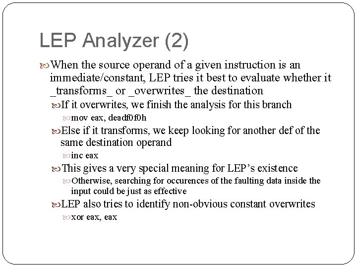 LEP Analyzer (2) When the source operand of a given instruction is an immediate/constant,