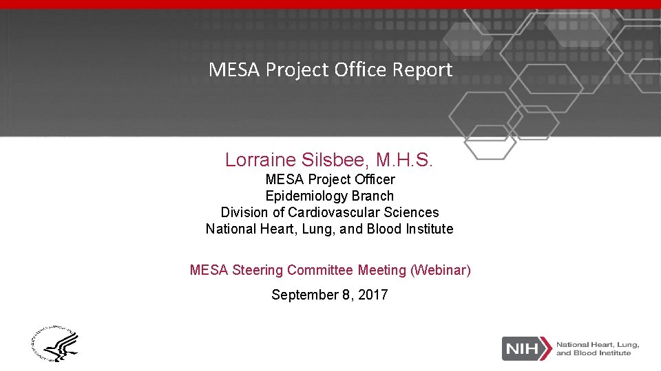 MESA Project Office Report Lorraine Silsbee, M. H. S. MESA Project Officer Epidemiology Branch