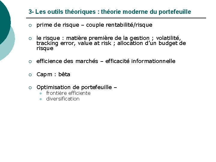 3 - Les outils théoriques : théorie moderne du portefeuille ¡ prime de risque