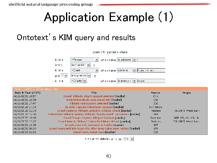 Application Example (1) Ontotext’s KIM query and results 6() 