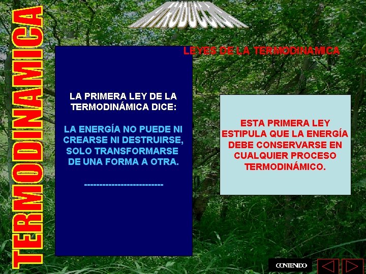 LEYES DE LA TERMODINAMICA LA PRIMERA LEY DE LA TERMODINÁMICA DICE: LA ENERGÍA NO