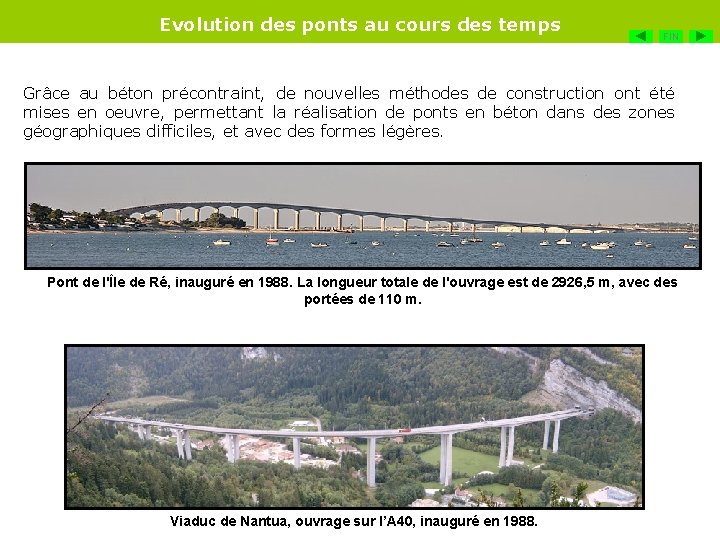 Evolution des ponts au cours des temps FIN Grâce au béton précontraint, de nouvelles