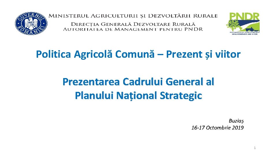 Politica Agricolă Comună – Prezent și viitor Prezentarea Cadrului General al Planului Național Strategic