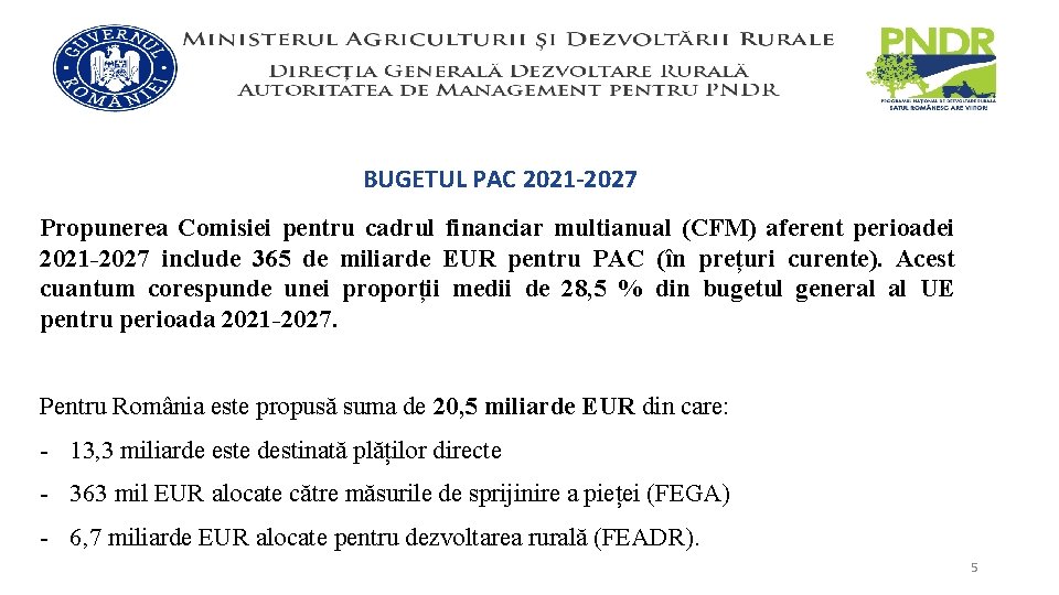 BUGETUL PAC 2021 -2027 Propunerea Comisiei pentru cadrul financiar multianual (CFM) aferent perioadei 2021