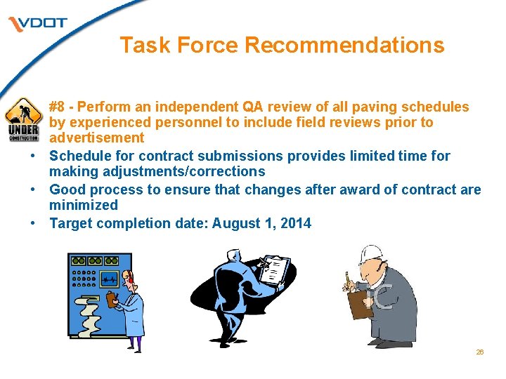 Task Force Recommendations #8 - Perform an independent QA review of all paving schedules