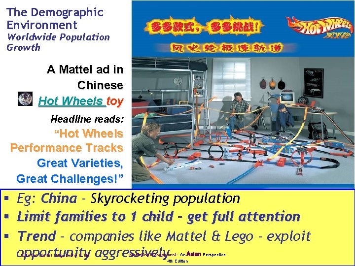 The Demographic Environment Worldwide Population Growth A Mattel ad in Chinese Hot Wheels toy