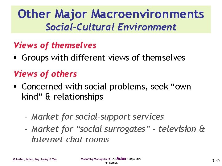 Other Major Macroenvironments Social-Cultural Environment Views of themselves § Groups with different views of