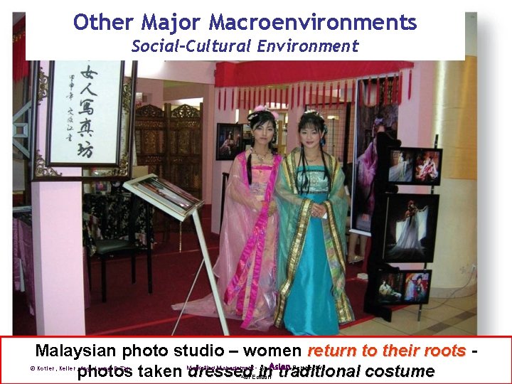 Other Major Macroenvironments Social-Cultural Environment Malaysian photo studio – women return to their roots