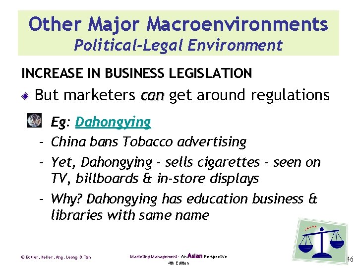 Other Major Macroenvironments Political-Legal Environment INCREASE IN BUSINESS LEGISLATION But marketers can get around