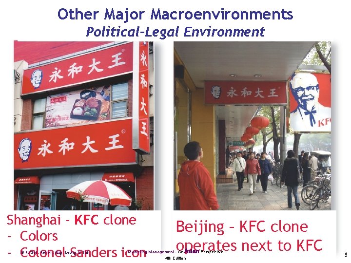 Other Major Macroenvironments Political-Legal Environment Shanghai - KFC clone - Colors - Colonel Sanders