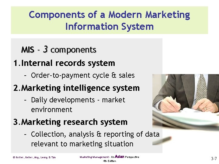 Components of a Modern Marketing Information System MIS - 3 components 1. Internal records