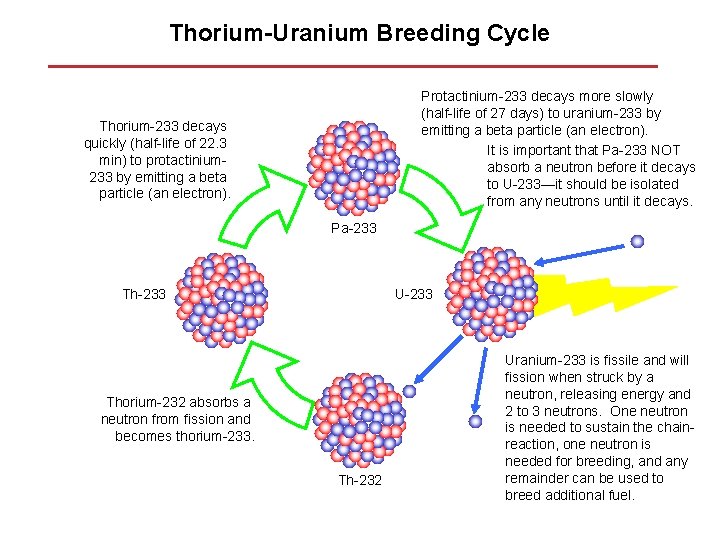 Thorium-Uranium Breeding Cycle Protactinium-233 decays more slowly (half-life of 27 days) to uranium-233 by