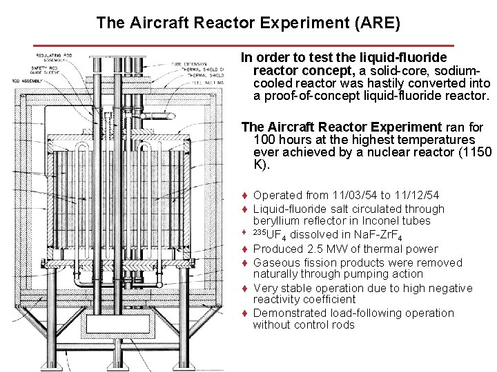 The Aircraft Reactor Experiment (ARE) In order to test the liquid-fluoride reactor concept, a