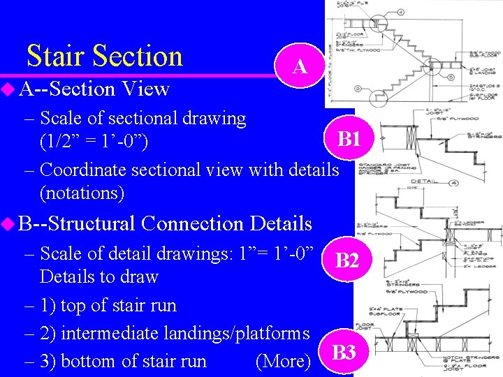 Stair Section u A--Section View A – Scale of sectional drawing B 1 (1/2”