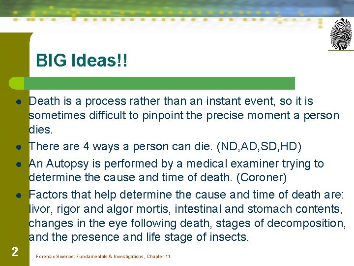 BIG Ideas!! l l 2 Death is a process rather than an instant event,