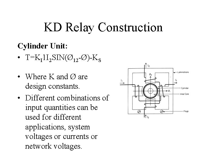 KD Relay Construction Cylinder Unit: • T=KI 1 I 2 SIN(Ø 12 -Ø)-KS •