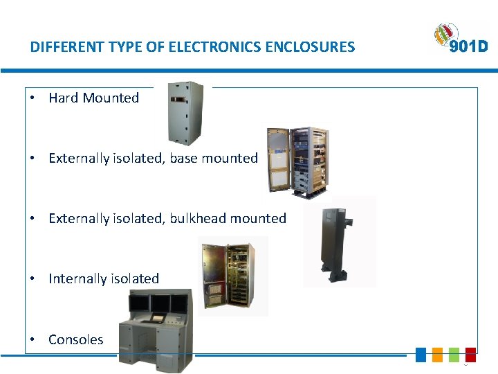 DIFFERENT TYPE OF ELECTRONICS ENCLOSURES • Hard Mounted • Externally isolated, base mounted •