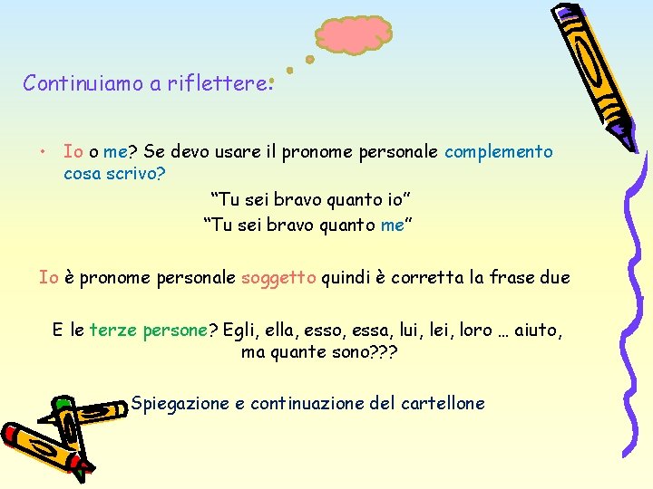 Continuiamo a riflettere: • Io o me? Se devo usare il pronome personale complemento