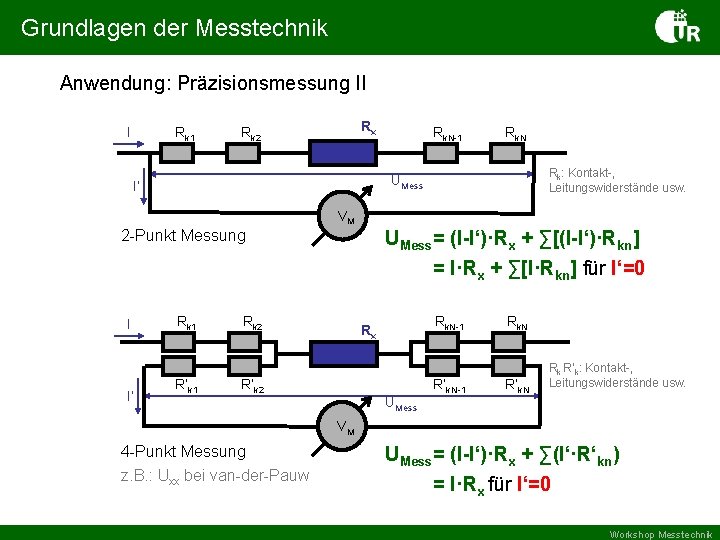 Grundlagen der Messtechnik Anwendung: Präzisionsmessung II I Rk 1 Rx Rk 2 Rk. N-1