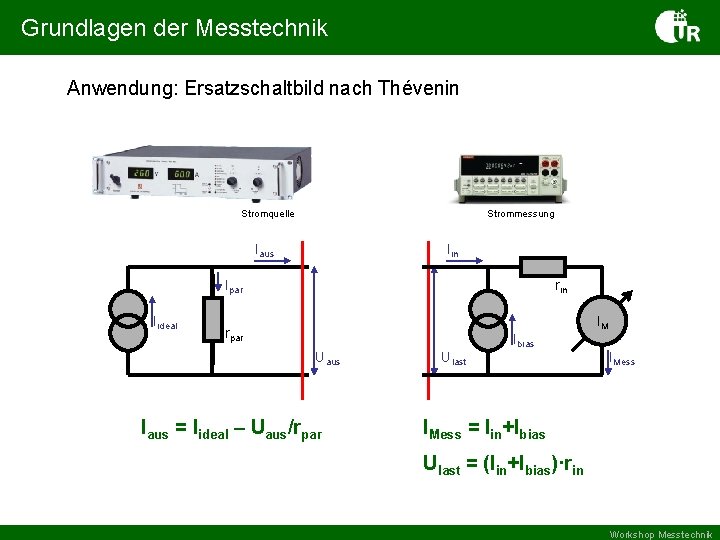 Grundlagen der Messtechnik Anwendung: Ersatzschaltbild nach Thévenin Stromquelle Strommessung Iaus Iin Ipar Iideal rin