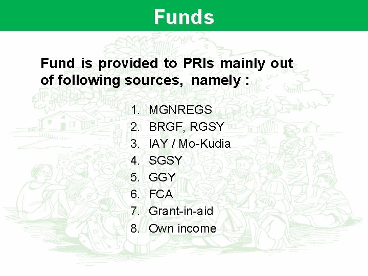 Funds Fund is provided to PRIs mainly out of following sources, namely : 1.