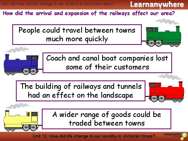 Unit 12: How did life change in our locality in Victorian times? History How