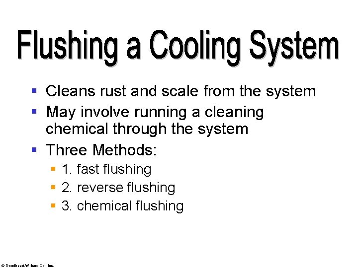 § Cleans rust and scale from the system § May involve running a cleaning