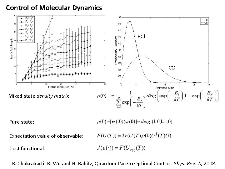 Control of Molecular Dynamics HCl CO Mixed state density matrix: Pure state: Expectation value