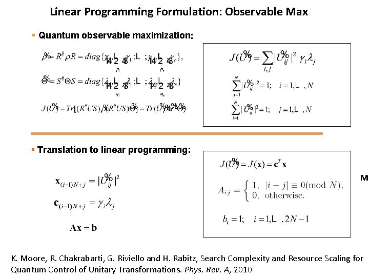 Linear Programming Formulation: Observable Max § Quantum observable maximization: § Translation to linear programming: