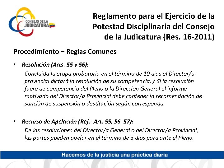 Reglamento para el Ejercicio de la Potestad Disciplinaria del Consejo de la Judicatura (Res.