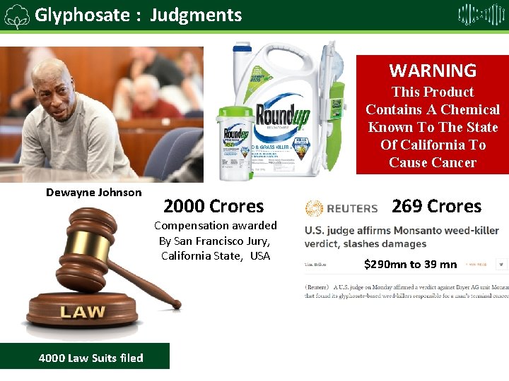 Glyphosate : Judgments WARNING This Product Contains A Chemical Known To The State Of