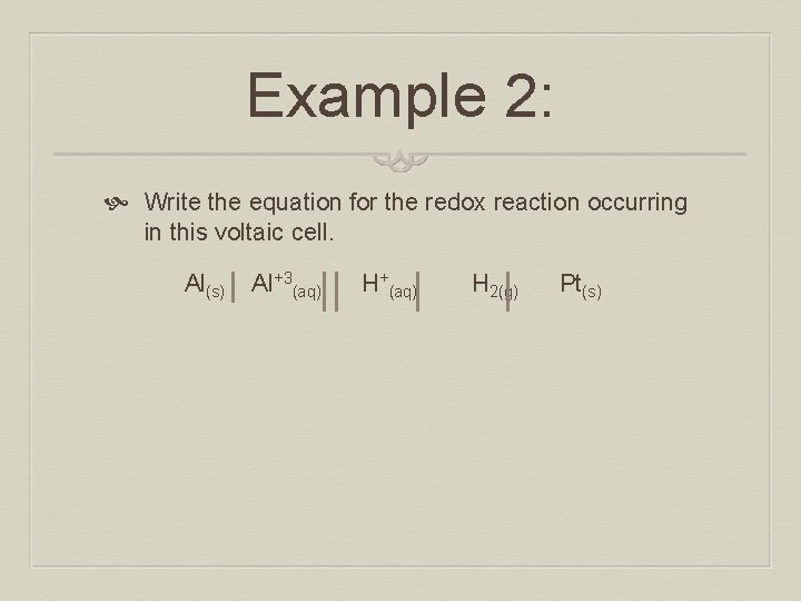 Example 2: Write the equation for the redox reaction occurring in this voltaic cell.