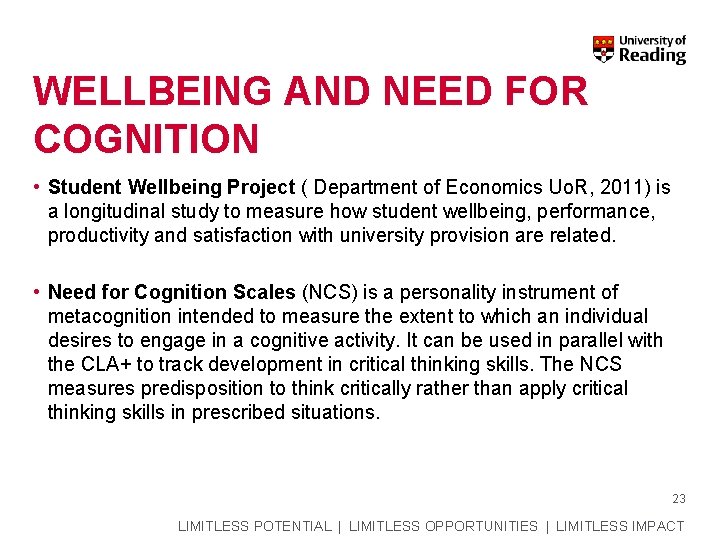 WELLBEING AND NEED FOR COGNITION • Student Wellbeing Project ( Department of Economics Uo.