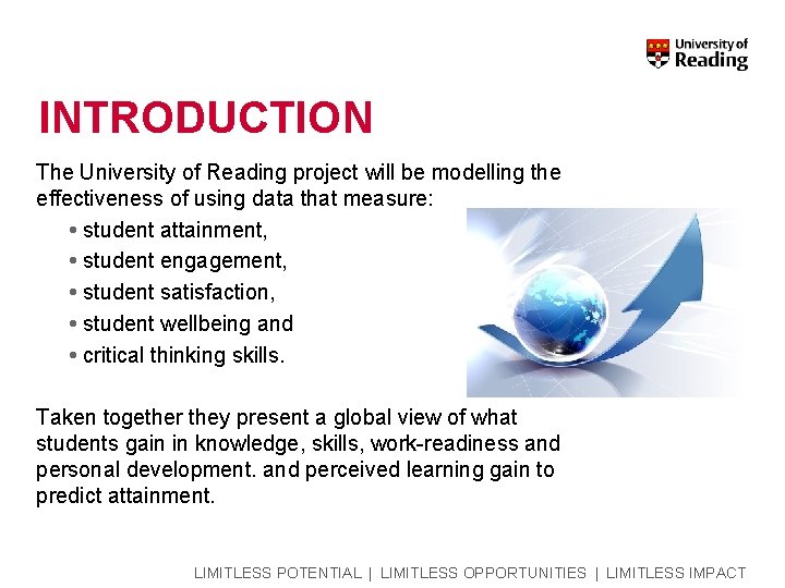 INTRODUCTION The University of Reading project will be modelling the effectiveness of using data
