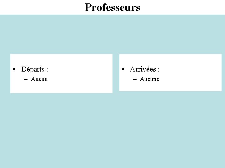 Professeurs • Départs : • Arrivées : – Aucune 