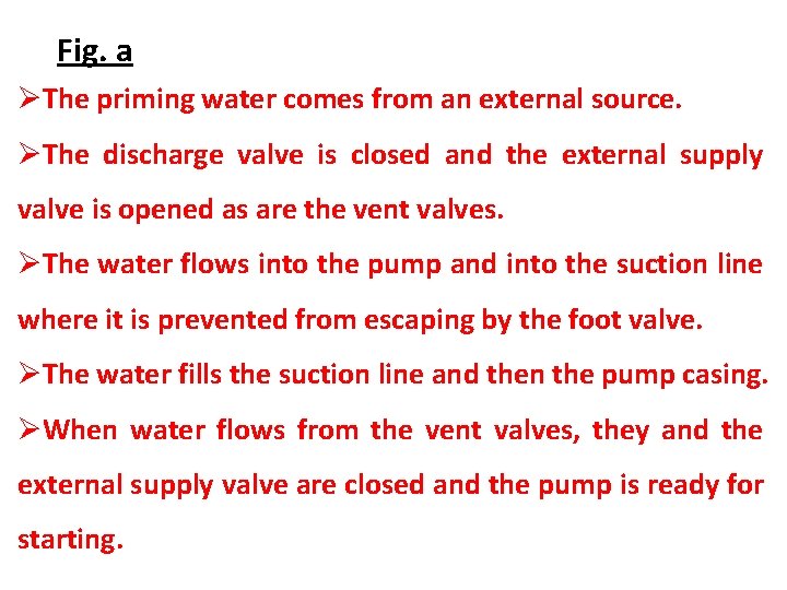 Fig. a ØThe priming water comes from an external source. ØThe discharge valve is