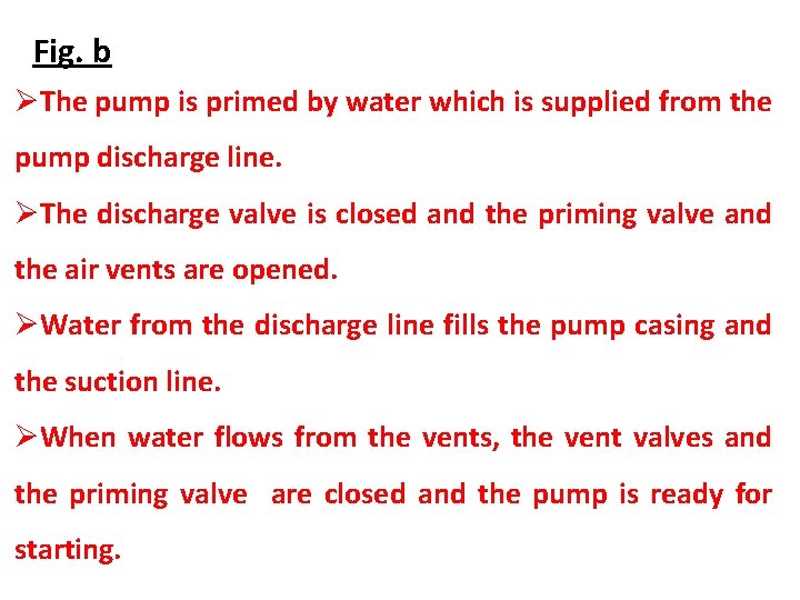 Fig. b ØThe pump is primed by water which is supplied from the pump